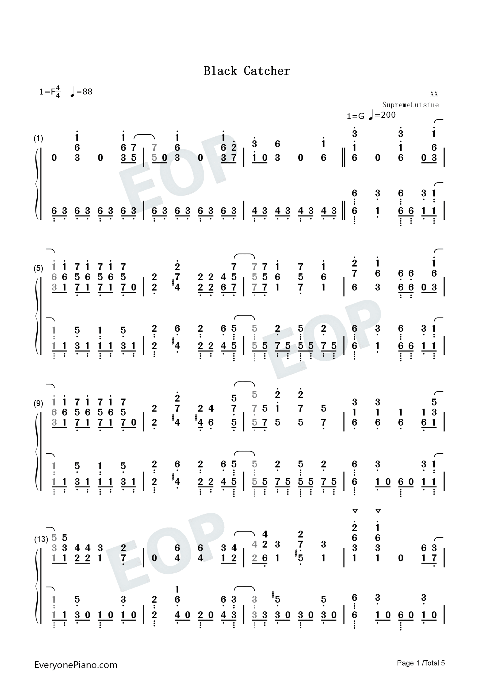 Black Catcher-黑色五叶草OP10双手简谱预览1