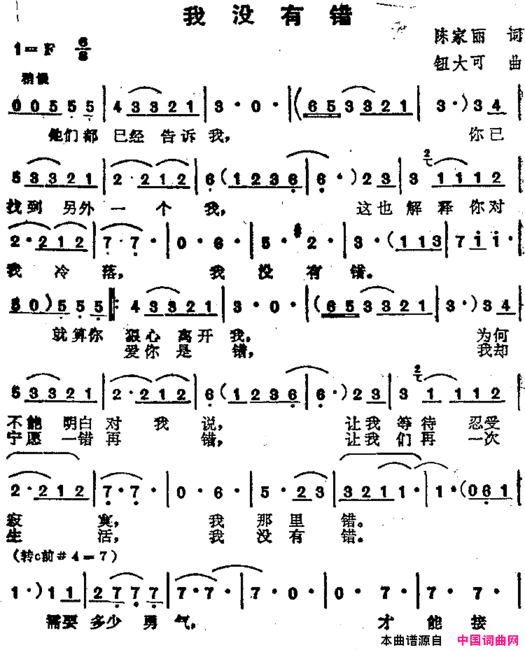 苏芮演唱金曲：我没有错简谱