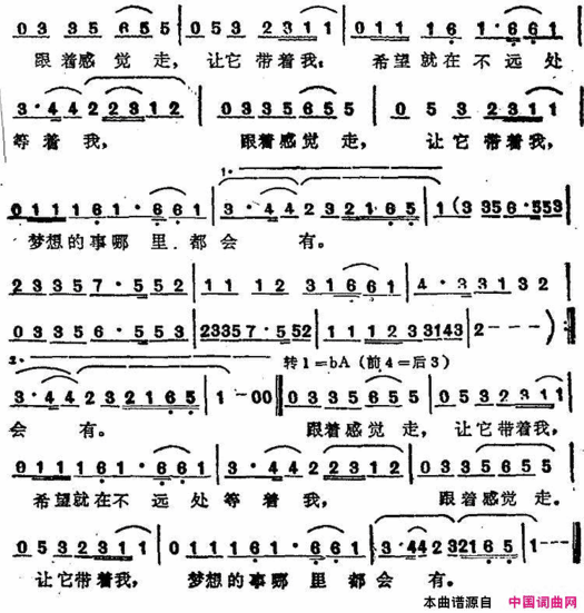 苏芮演唱金曲：跟着感觉走简谱