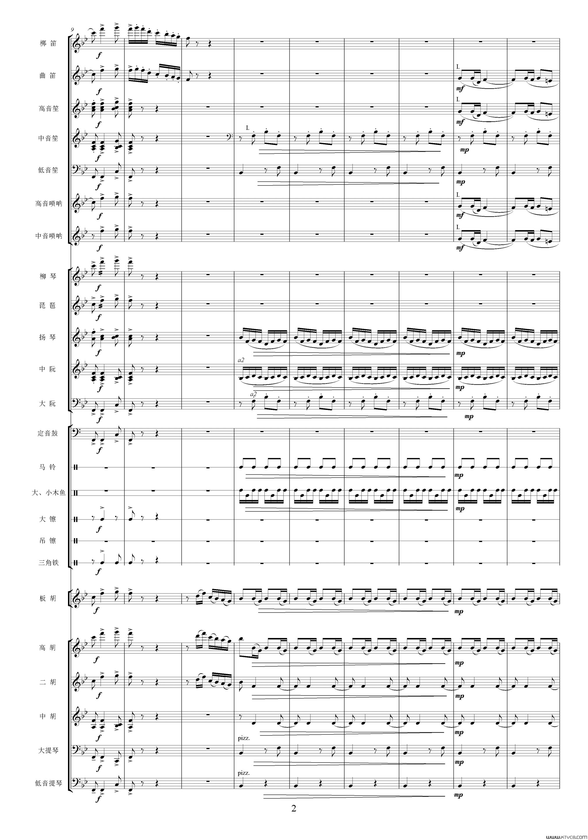 沿着社会主义大道奔前方影片《青松林》主题曲、交响乐队总谱简谱