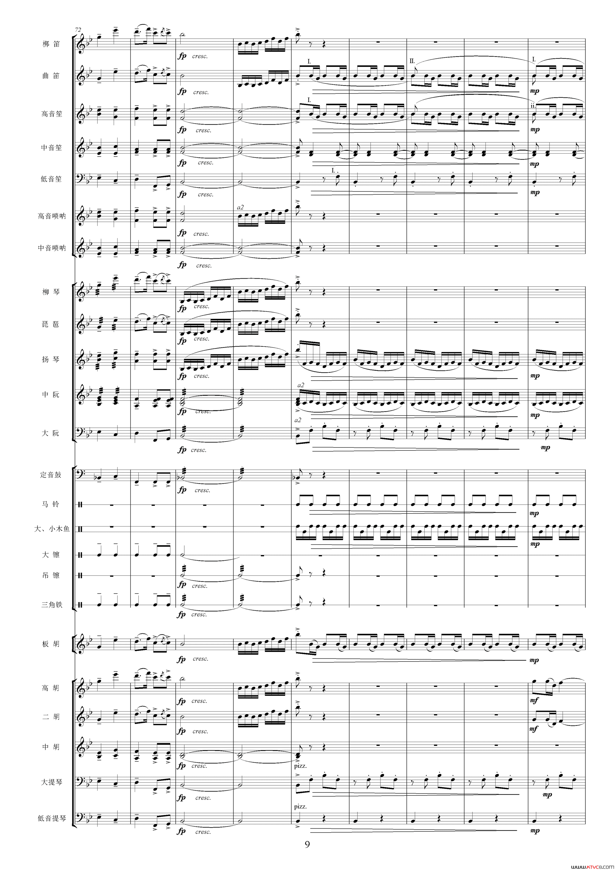 沿着社会主义大道奔前方影片《青松林》主题曲、交响乐队总谱简谱