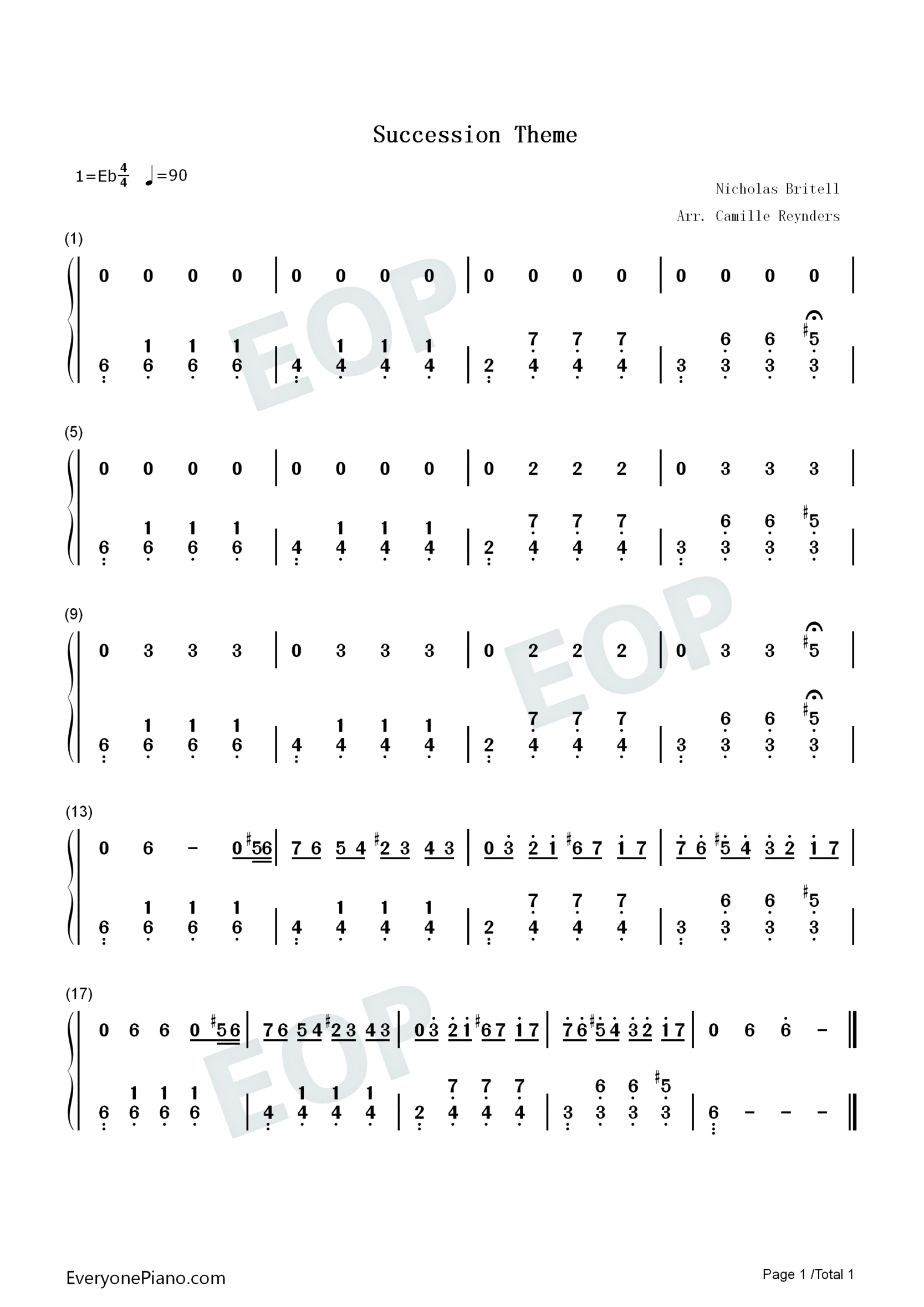 Succession Theme-继承之战主题曲-简单版双手简谱预览1
