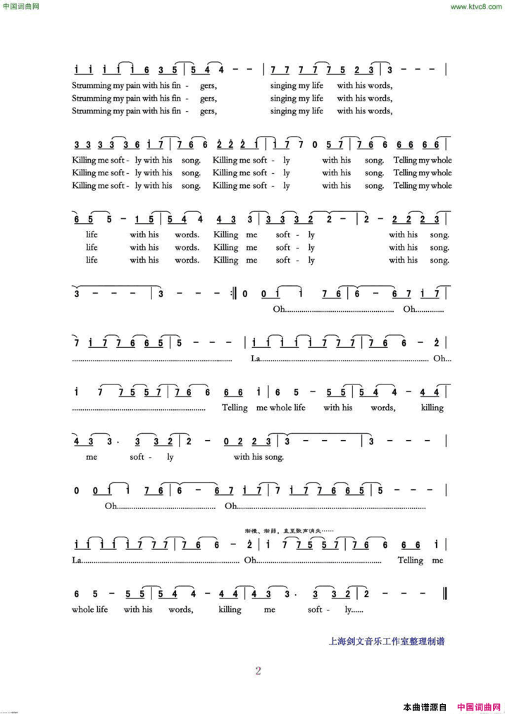 KillingMeSoftlyWithHisSong一曲销魂简谱