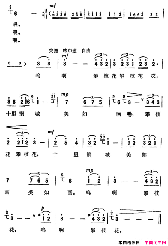 攀枝花纪录片《攀枝花》主题歌简谱