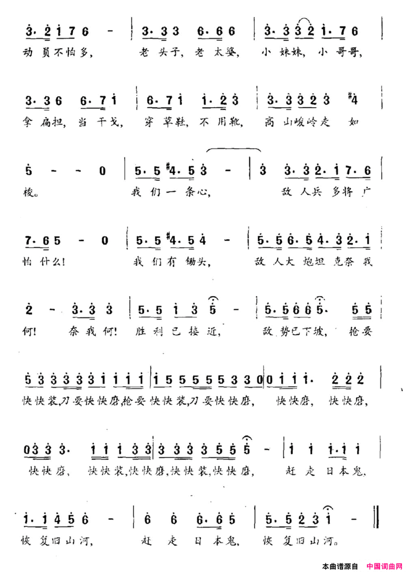 胜利进行曲田汉词贺绿汀曲胜利进行曲田汉词 贺绿汀曲简谱