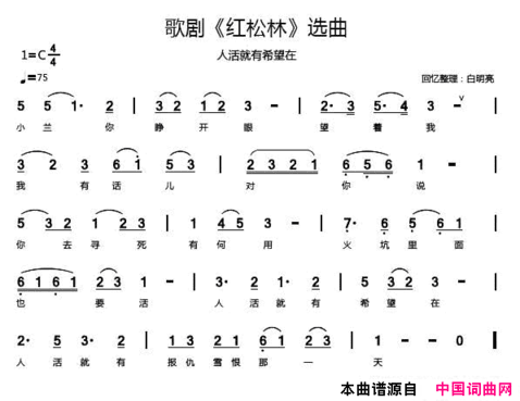 歌剧《红松林》选曲4首简谱