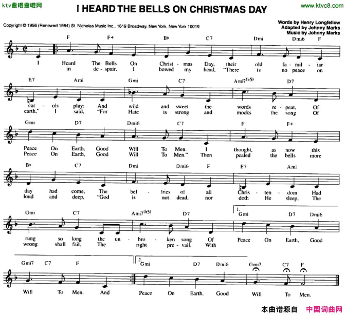 IHEARDTHEBELLSONCHRISTMASDAY简谱