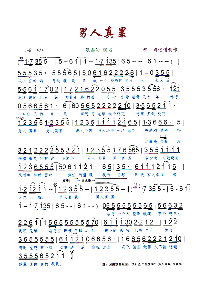 男人真累[彩谱]简谱
