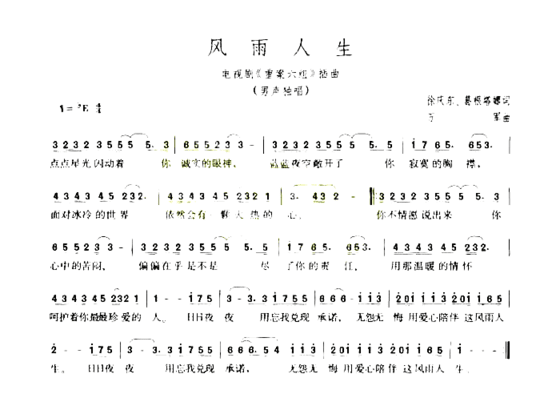 风雨人生电视剧《重案六组》插曲简谱