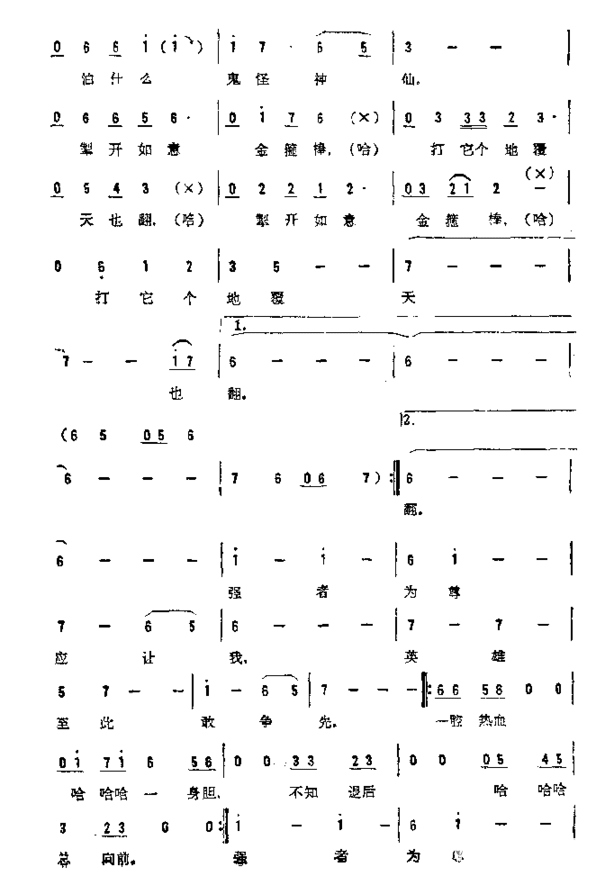 孙悟空之歌《西游记》剧组文艺晚会选曲简谱