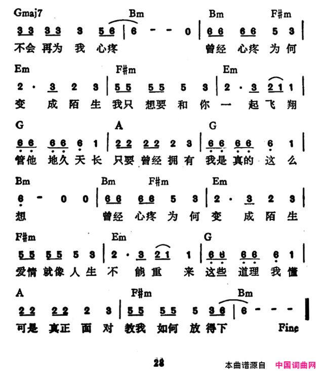 曾经心痛简谱