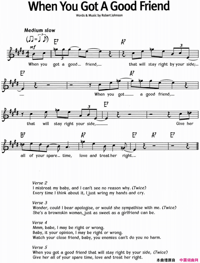 蓝调音乐：WhenYouGotAGoodFriend简谱
