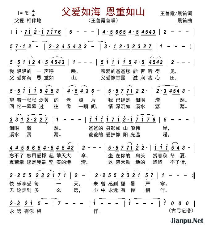 歌曲父爱如海 恩重如山的简谱歌谱下载